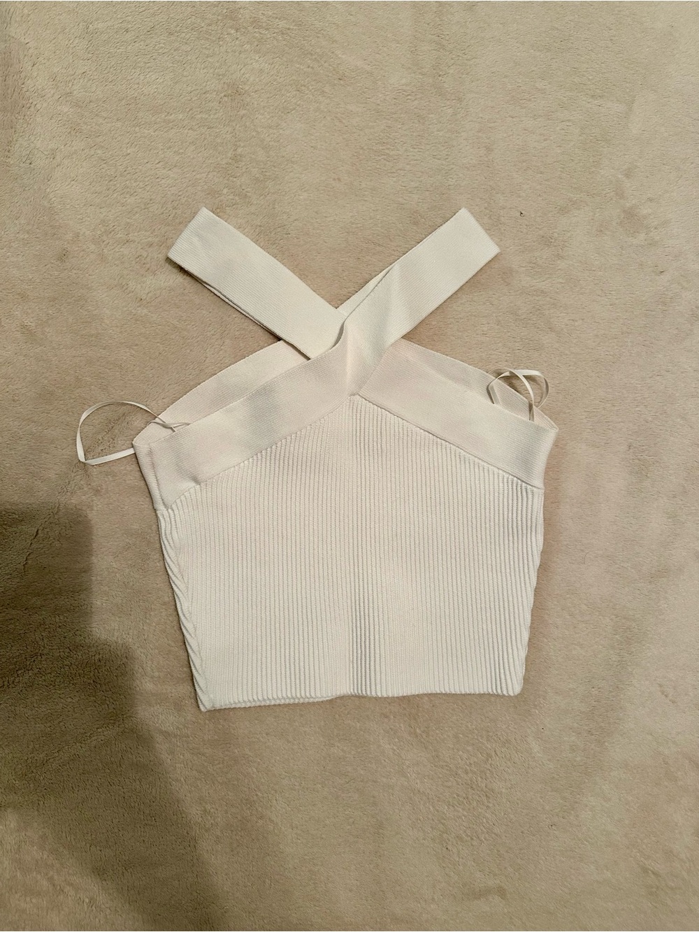 Babaton White Ribbed Cross-Back Cropped Tank